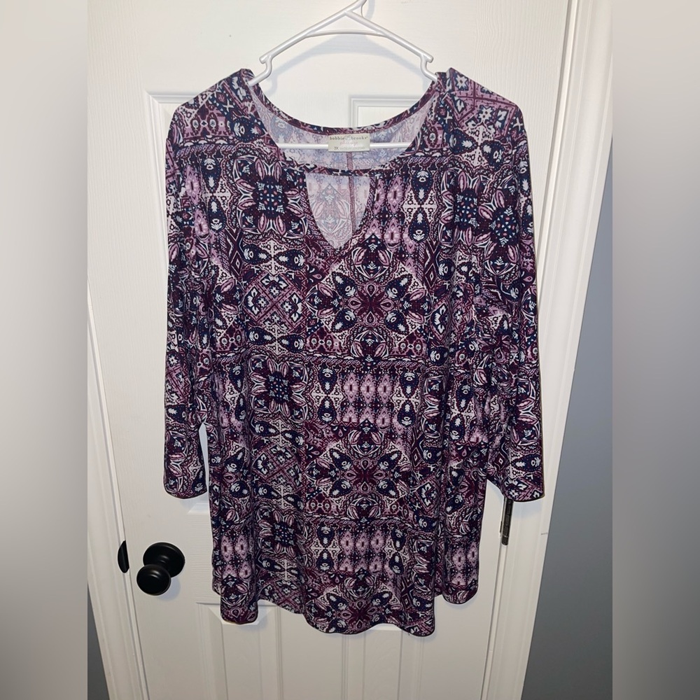 🩷Flash Sale 🩷 Bobbie Brooks Purple Pink 3/4 Sleeve Cut Out Tunic